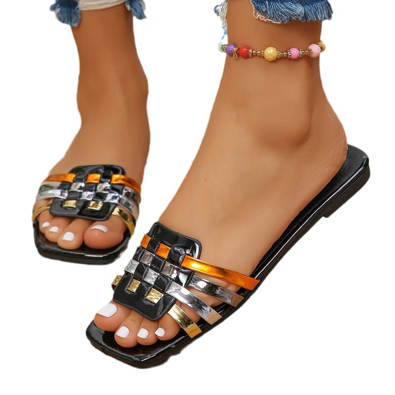 Zapatillas planas de diseñador para mujer, zapatos tejidos con fondo informal, cómodos, de verano