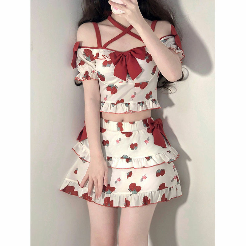 Conjuntos de faldas de verano Kawaii para Mujer, camisetas de retazos con lazo suave y Simple que combinan con todo, moda coreana