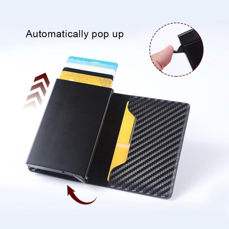 Minimalist RFID Blocking Men's Card Holder Wallet, Lead Alloy, Non-Braided PU Leather, Black - Upgraded Magnetic Closure
