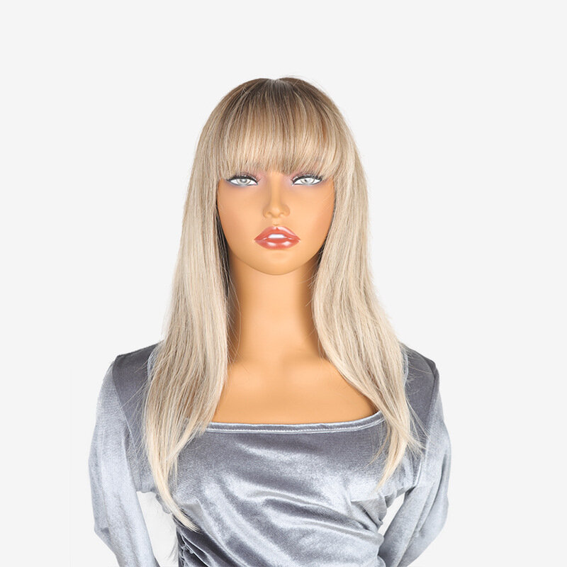 SNQP-Perruque longue droite avec frange pour femme, cheveux naturels, gris argent, 60cm, 03/Cosplay, fête, degré de chaleur, nouveau