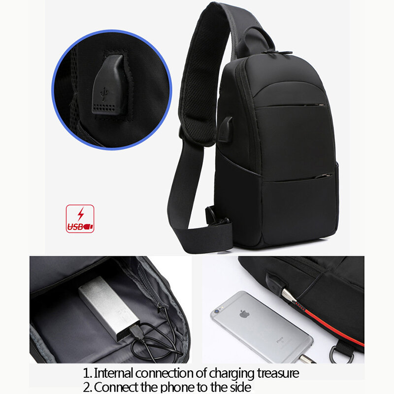 Bolso cruzado multifunción para hombre, bolsa de nailon resistente al agua con USB, bolso de hombro, bandolera de pecho, paquete de viaje corto para hombre, 2020
