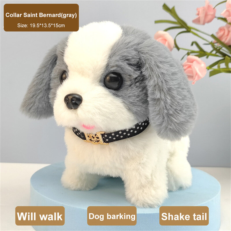 Giocattoli di peluche di simulazione di animali domestici elettrici senza batteria il giocattolo elettronico del cucciolo elettrico carino può camminare Bark Nod Electric Plush Robot Dog