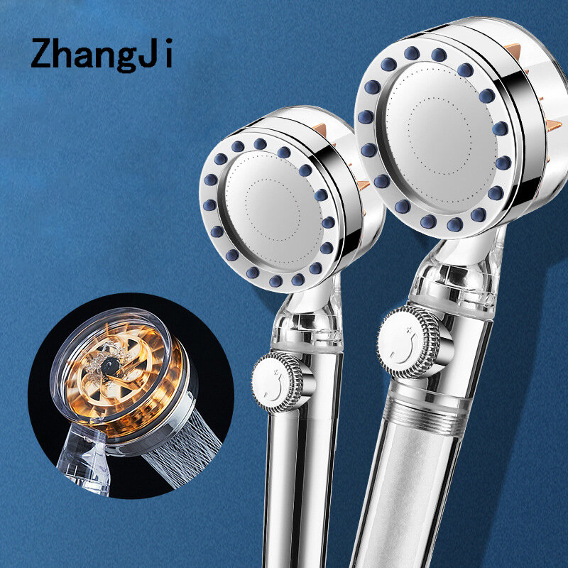 Zhang Ji หัวฝักบัวแบบอัพเกรดหัวฝักบัวเทอร์โบหัวฉีดแรงดันหยุดหนึ่งปุ่มช่วยประหยัดน้ำแรงดันสูงอุปกรณ์ห้องน้ำ