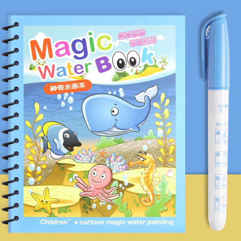 Children Early Education Toys Magical Book with Pen Water Drawing Montessori Toys Gift Reusable Coloring Book Magic Drawing Book
