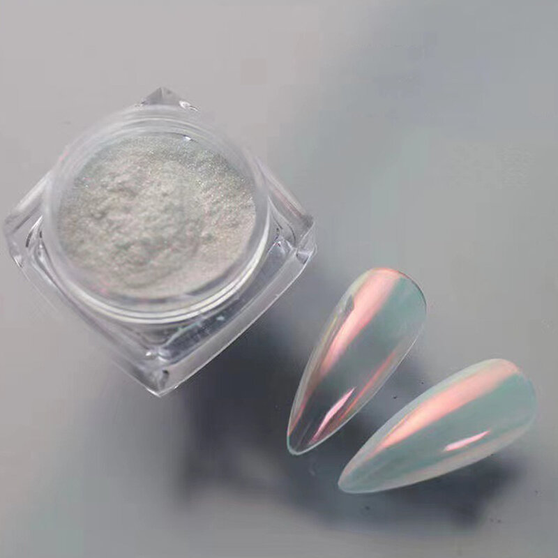 Poudre chromée blanche avec effet miroir pour ongles, perle scintillante