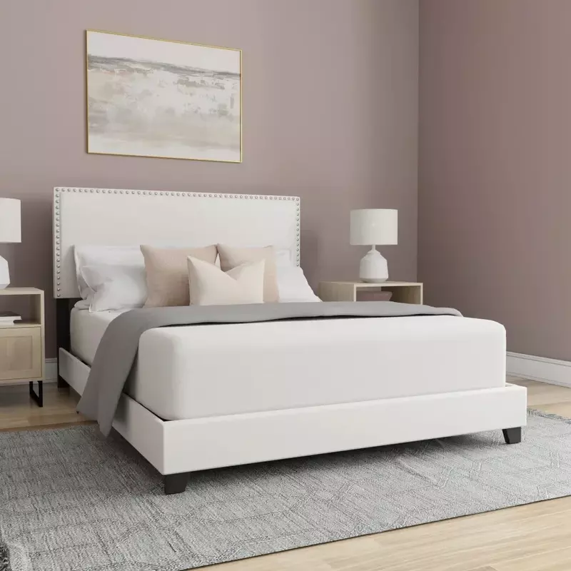 白い合成皮革のベッドベース,寝室用の綿のリテールヘッドカバー,クイーンサイズ