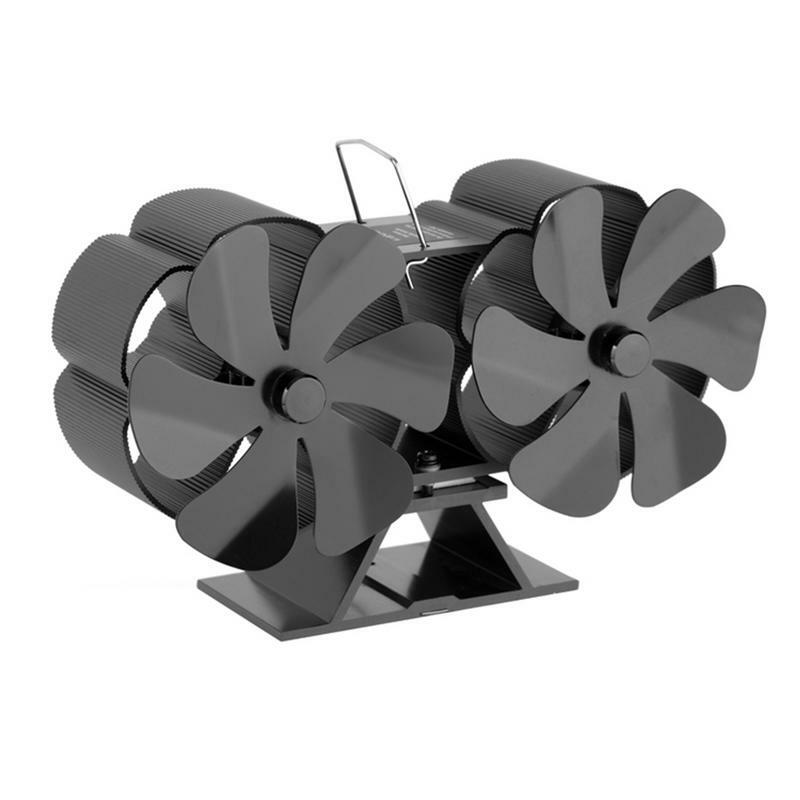 Dual-Head Stove Fan Heat Powered With 12 Blades Black Fireplace Fan Log Wood Burner Eco-fan Wall Mounted Unpowered Operation