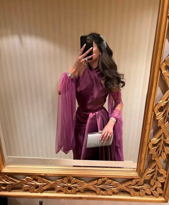 Женское платье с лямкой на шее, открытыми плечами и вырезом на шее, вечернее платье до пола для выпускного вечера, официальное платье для Саудовской Аравии, 2023