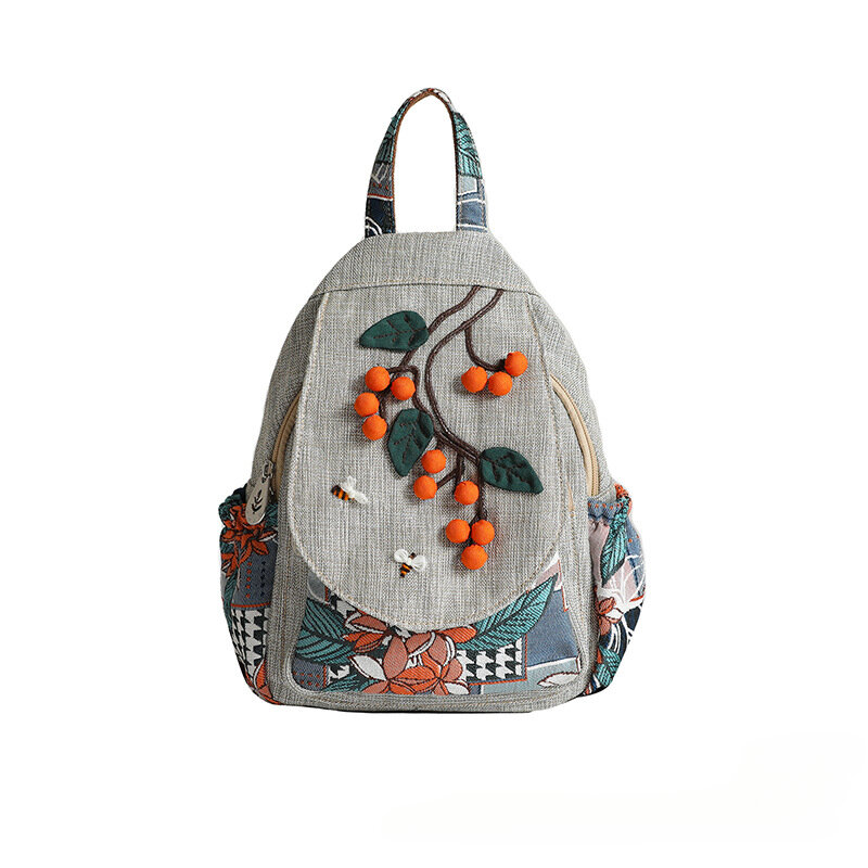 Женские рюкзаки на молнии в стиле ретро, новый женский рюкзак в китайском национальном стиле, вместительный холщовый дорожный школьный ранец для девочек, 2024