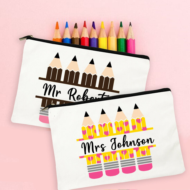 Teacher Gifts Personalised Teacher Name Zipper Makeup Bags Student Back To School Pencil Bag Travel Wash Storage Pouch Classroom