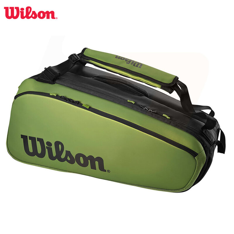 Wilson Blade Super Tour V8 Large Space 9 Pack Tennis Bag Green Professional Equipment Racquet Bag for Tennis Racket WR8016701001