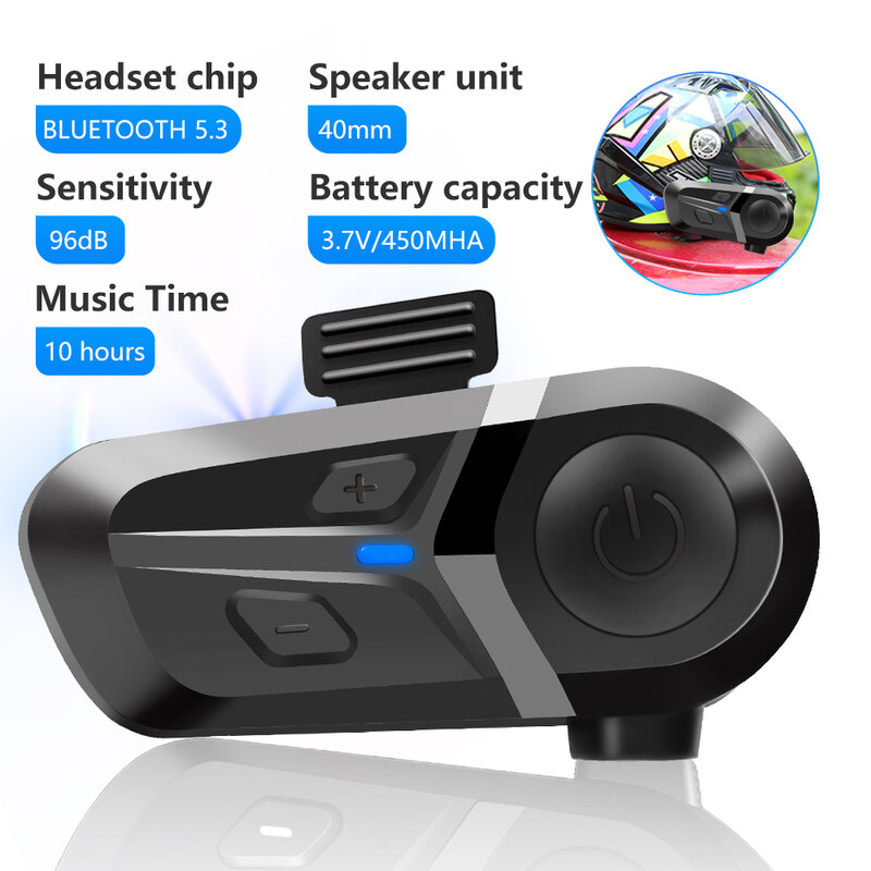 Casque de moto sans fil Bluetooth 5.3, casque de moto, appel mains libres, téléphone, écouteur étanche, lecteur de musique
