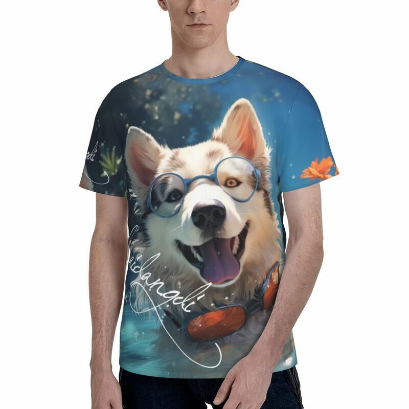 Y2K Men's casual fashion oversized street T-shirt 3D printed Husky pattern summer cool and breathable clothing top short sleeved