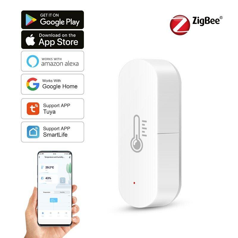 Tuya Zigbee-Sensor Inteligente de Temperatura e Umidade, App Monitor Remoto, Funciona com Alexa e Google Home, Via SmartLife