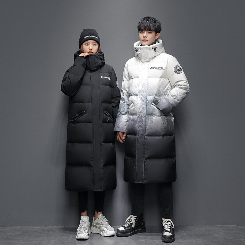 Winter Gradient Daunen jacke Herren mittellange Over-the-Knie neue verdickte Snow Mountain Trend Fashion Mantel jacke