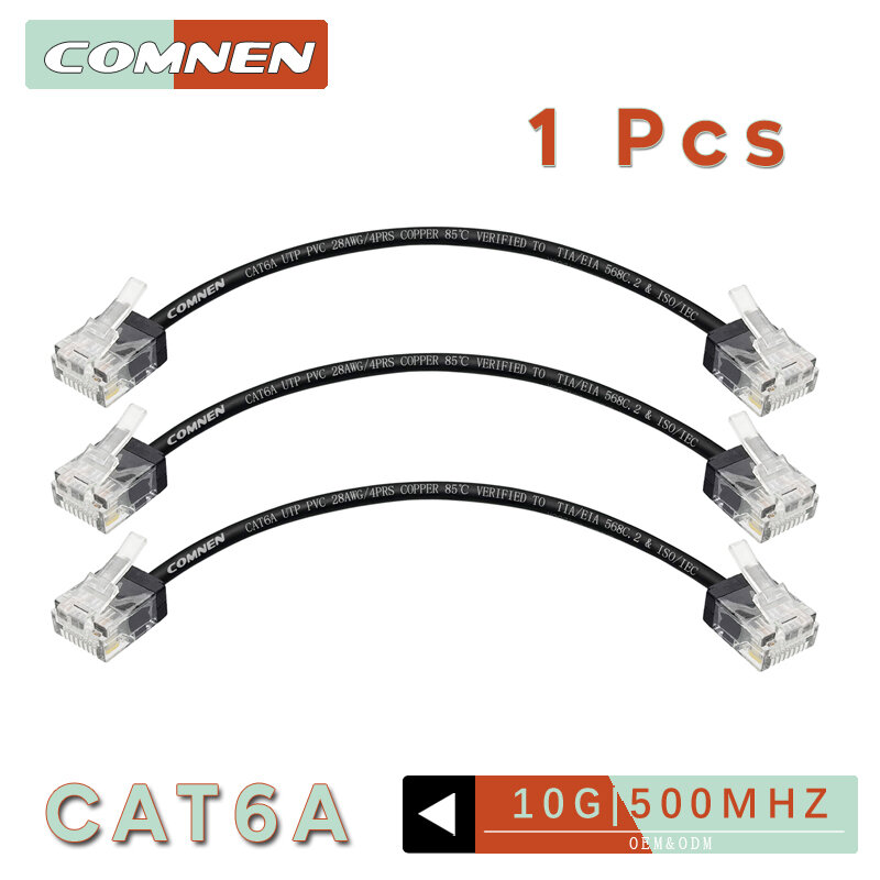 COMNEN Cat6A Kabel Ethernet RJ45 0.1-1.5m 10Gbps Slim krótki kabel łączący UTP Network Lan Kabel dla PC zewnętrznego komputera Xbox