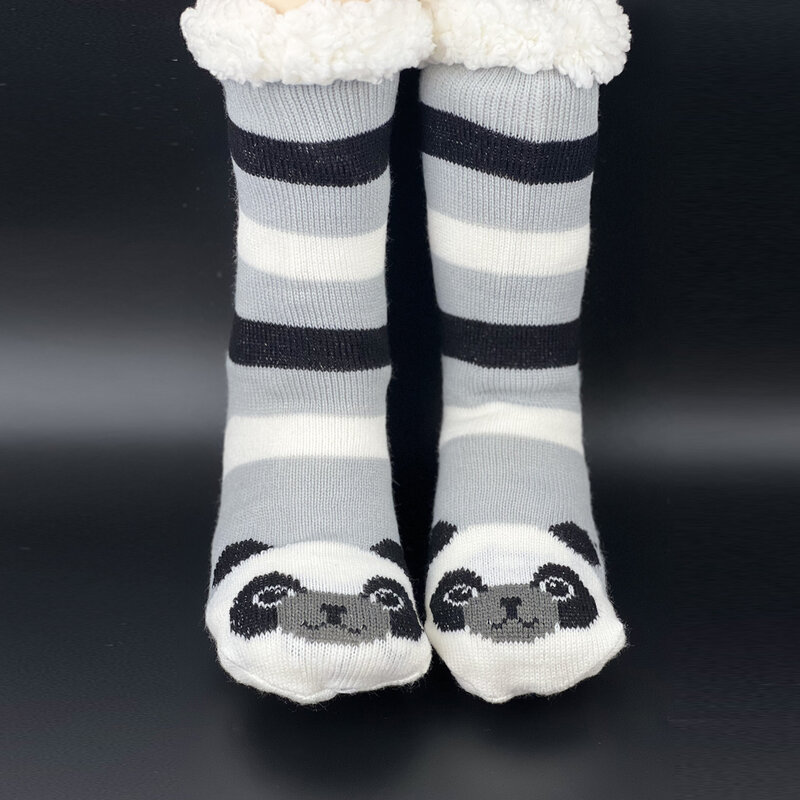 Kaus kaki kucing motif Panda Fuzzy, kaus kaki musim dingin, sandal kucing termal Lantai Wanita tidur rumah antiselip, hangat, hadiah Natal musim dingin