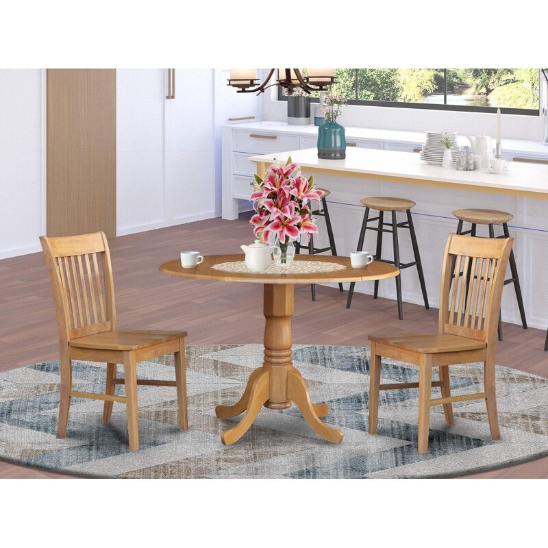East West Furniture-juego moderno de 3 piezas, juego de mesa redonda de madera con gotitas y 2 sillas de comedor, 42x42 pulgadas, DLNO3
