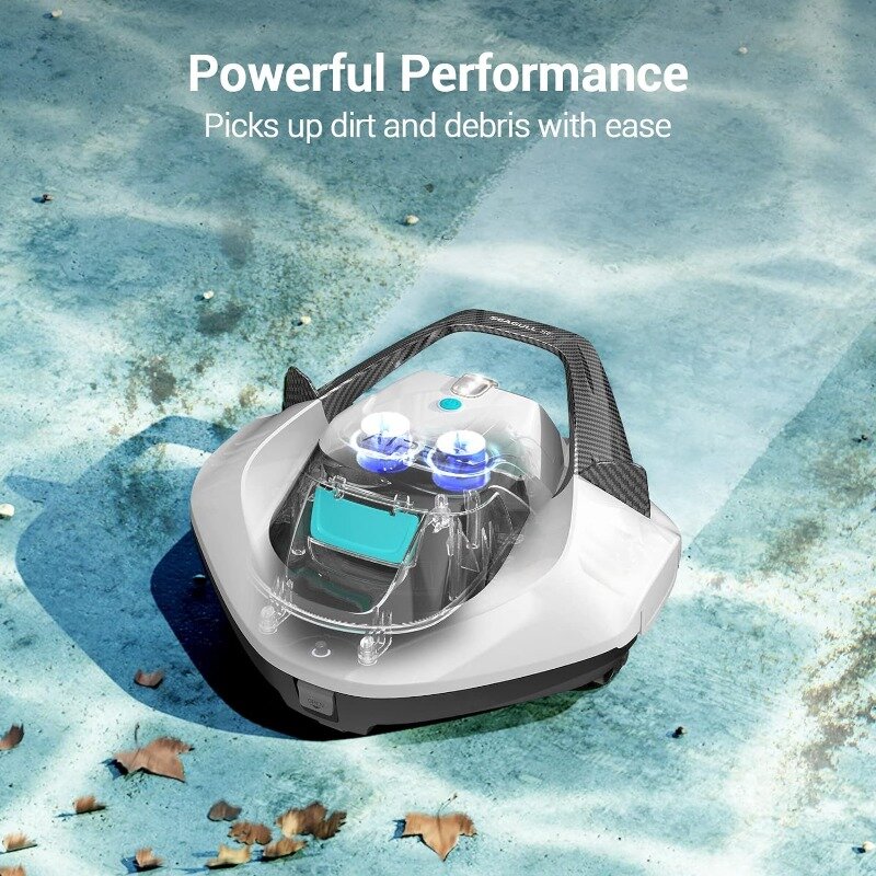 Cordless Pool Vacuum Robot, Ideal for Above Pools up to 850 Sq.Ft, Lasts 90 Mins, LED Indicator - White