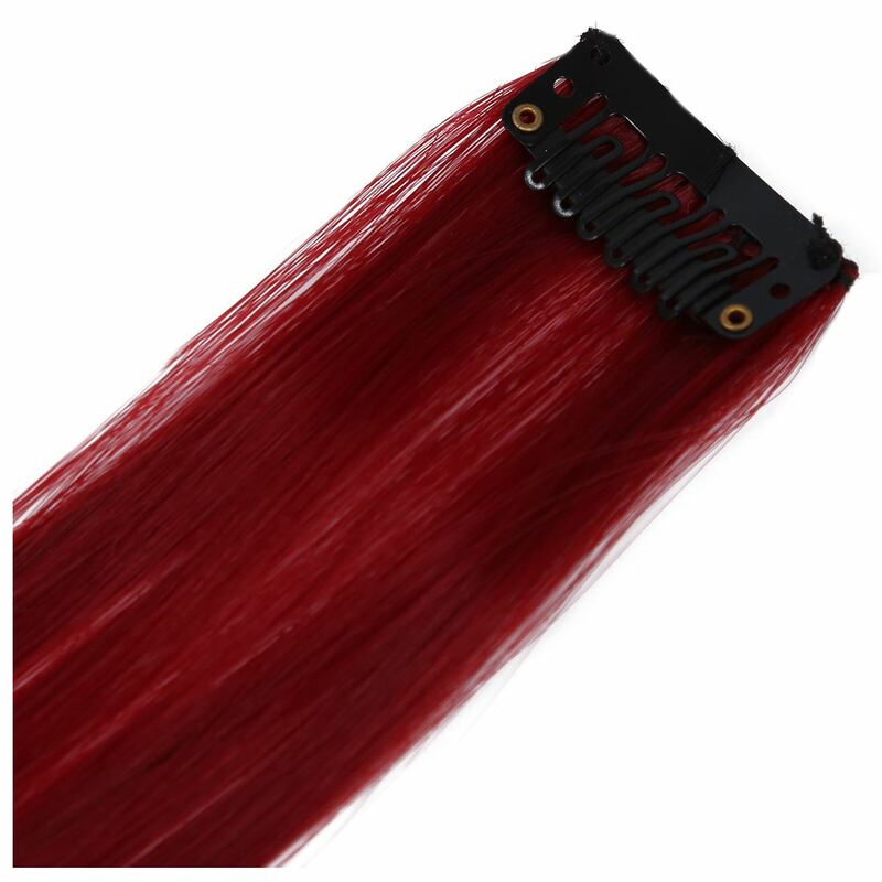 Ekstensi rambut lurus merah gelap, 1 buah klip ekstensi rambut lurus, merah gelap