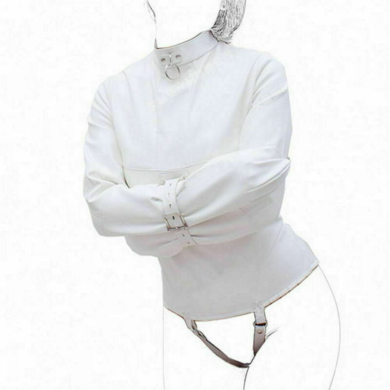 Disfraz de chaqueta recta de asyl, arnés corporal de sujeción, brazalete, blanco, s, m, l, xl