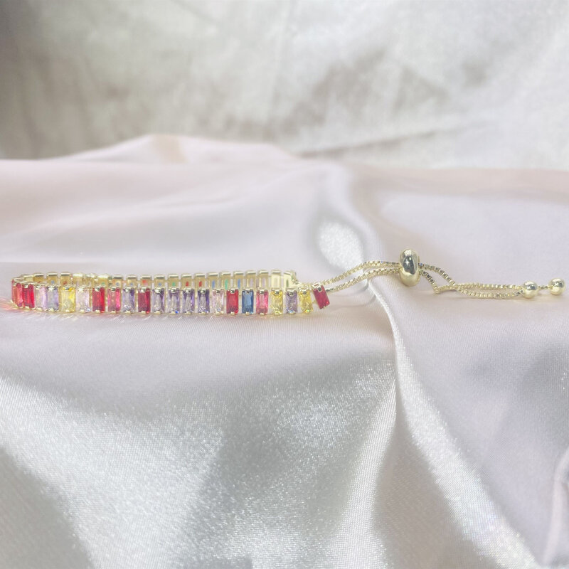 Регулируемые разноцветные теннисные браслеты для женщин, женский свадебный Радужный разноцветный браслет с подвесками из циркония, ювелир...