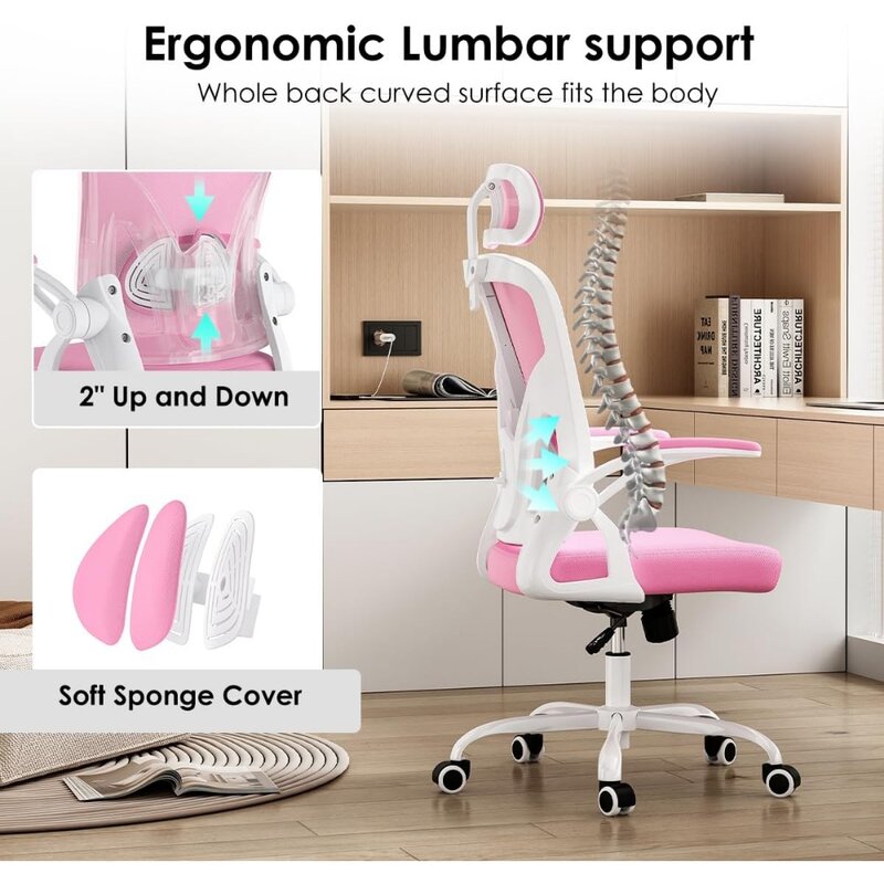 Ergonomic Office Chair, Home Office Desk Chair with Headrest, High Back Computer Chair with Flip-up Armrests and Adjustable