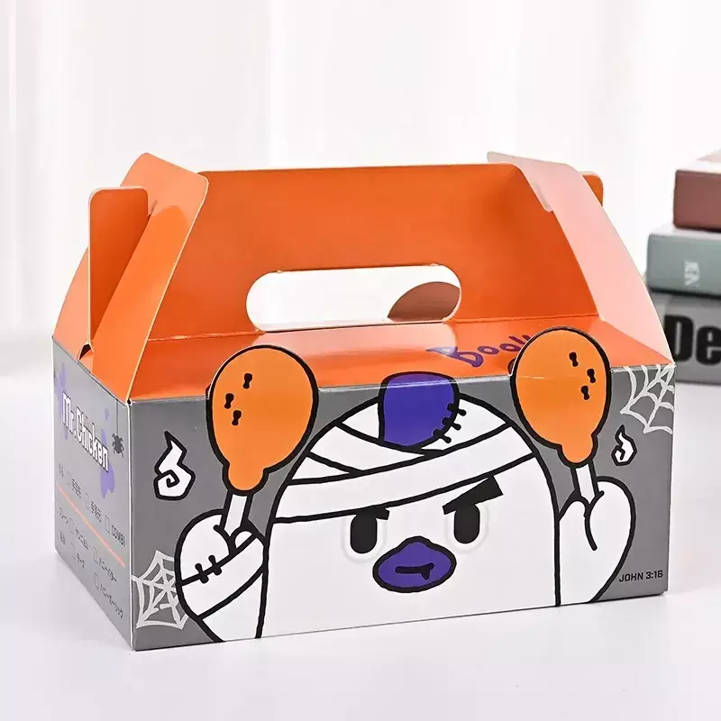 Caja de comida desechable con estampado personalizado para niños, caja de comida feliz, pollo frito, hamburguesa, con asa