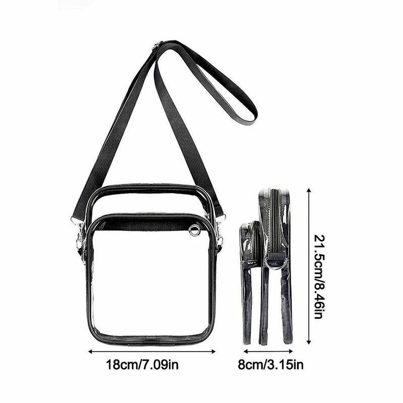 Clear Shoulder Bag Simple PVC Waterproof Transparent Purse with Removable Strap Zipper Closure Crossbody Bag