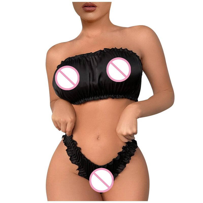 Lingeries For Woman Sexy Solid Color Chiffon Lingerie Sets Wrapped Chest Off Shoulder G-String Baby Doll Underwear 여성이벤트속옷