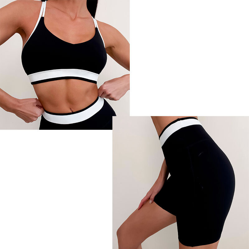 Nuova biancheria intima sportiva incrociata sul retro a contrasto, pantaloni Fitness, Set da Yoga da corsa senza maniche spazzolato