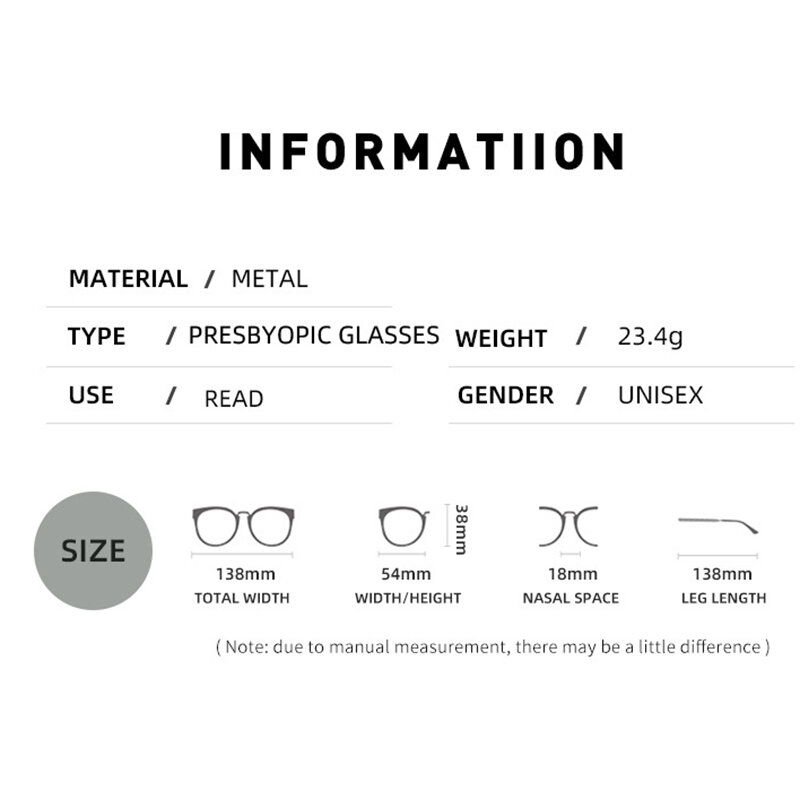 Ahora Men Square Metal Large Frame Reading Presbyopia Glasses Reader +1.25 1.5 1.75 2.0 2.25 2.5 2.75 3.0 3.5 4 4.5 5.0 5.5 6.0