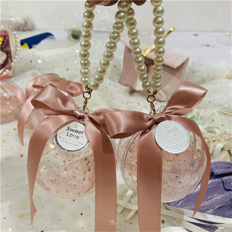 Kotak kemasan perhiasan bola merah muda plastik permen cokelat wadah penyimpanan hadiah Diy pohon Natal ornamen liontin hadiah pernikahan
