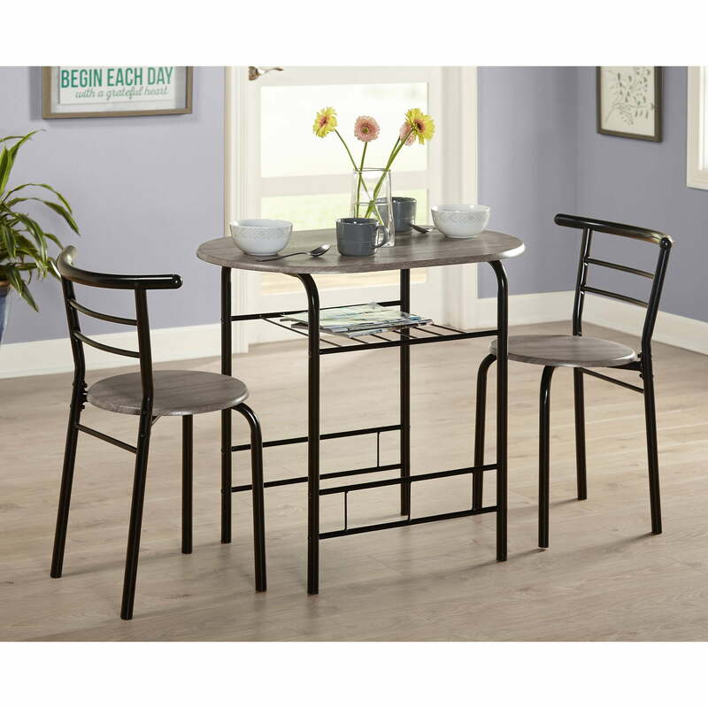 3 - Piece Bistro Dining Set Pub Table Set w/ 2 Stools Iron Frame Counter Height Dining Table Sets, Gray
