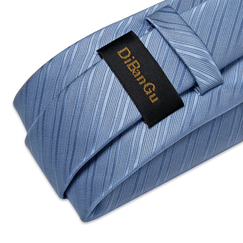 DiBanGu-corbatas a rayas de color azul claro para hombre, conjunto de gemelos de pañuelo, corbatas de cuello de seda para hombres, corbata de negocios para fiesta de boda, envío directo
