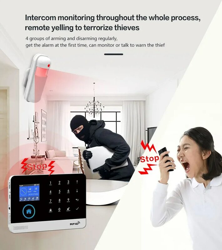 Dispositivo de segurança doméstica sem fio, sistema de alarme inteligente, Wi-Fi, controlado pelo aplicativo Smart Life, Tuya, trabalhando em Tuya, PGST-103, 4G