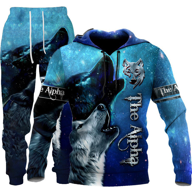 Animal 3D Tiger/wolf Printed Hoodie + Pants Suit Cool Men/Women 2 Pcs Sportwear Tracksuit Set Autumn and Winter Men's Clothing