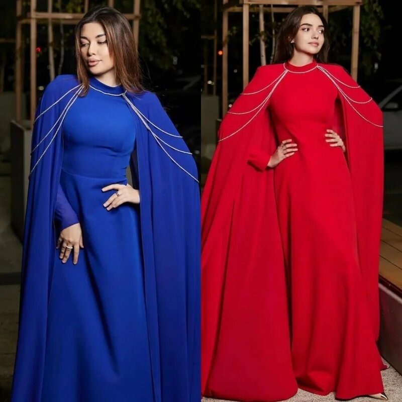 Ball Dress Evening Saudi Arabia Jersey Beading Ruched Christmas A-line High Collar Bespoke Occasion Gown Long Dresses