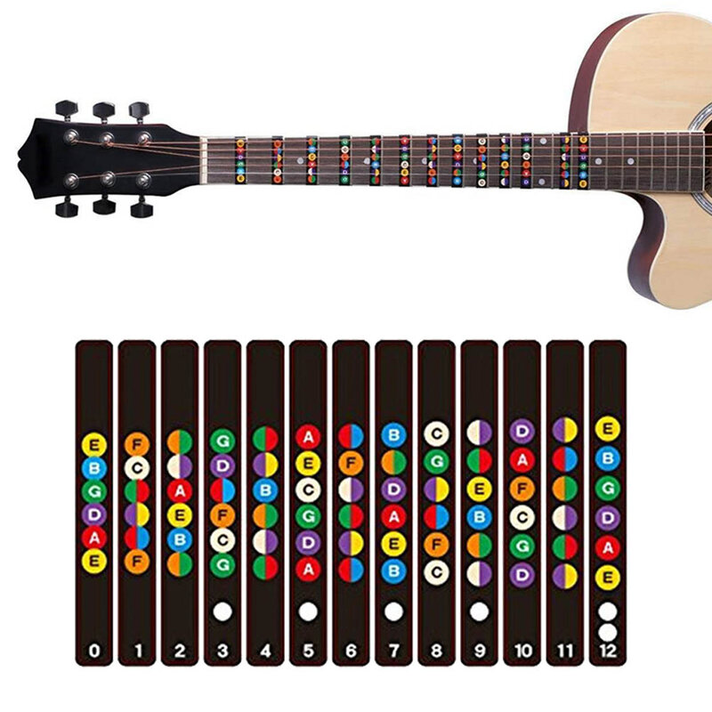 Stiker Fret sisik warna-warni catatan stiker Ultra tipis untuk gitar akustik listrik Bass stiker Fretboard belajar pemula
