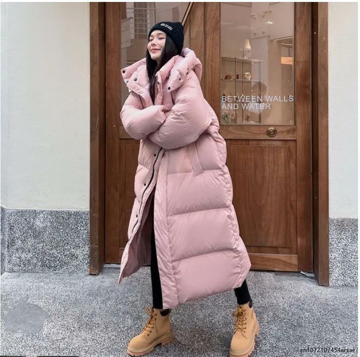 Musim dingin hangat merah muda bertudung panjang Parka Chaqueta tebal tahan angin Parca mantel kasual pakaian salju bantalan katun wanita Jaqueta baru