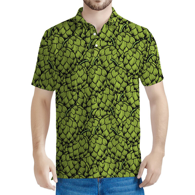 Polo con estampado 3d de plantas para hombre y mujer, camiseta informal con botones y solapa, manga corta