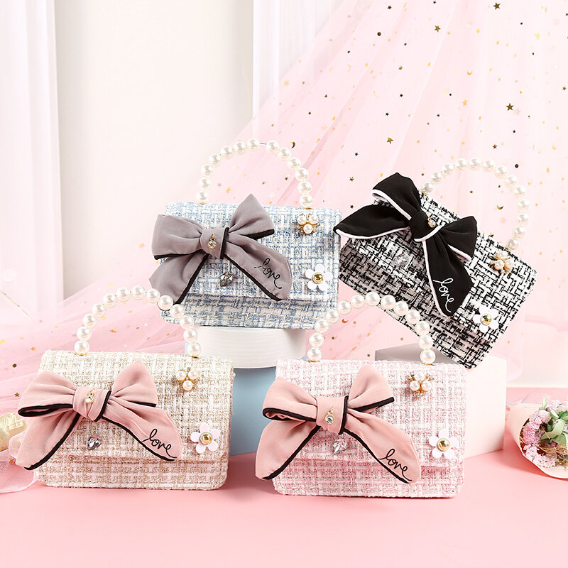 2022 nuova perla portatile obliqua croce moda carino principessa bambina fiocco regalo di compleanno per bambini giocattolo portamonete