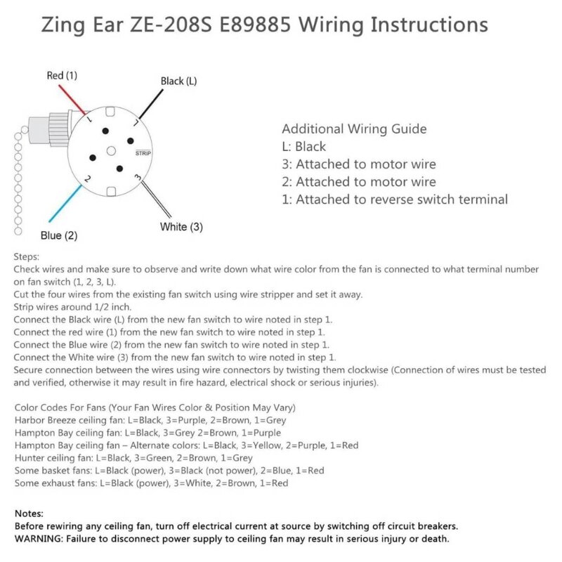Ventilador teto grau industrial, interruptores Zings Ear ZE-208s, corrente tração 3 velocidades e 4 fios T5EF