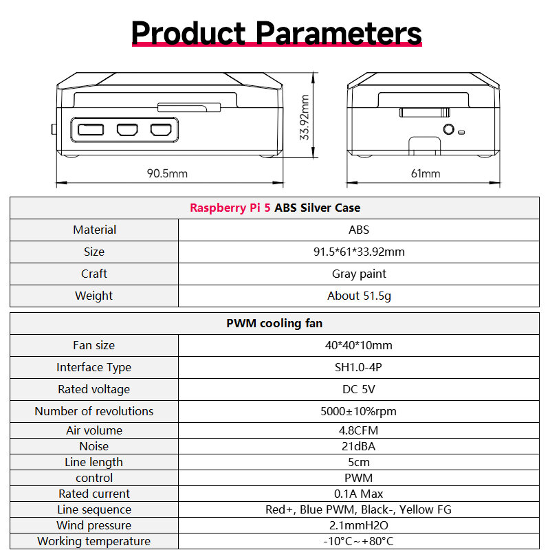 Raspberry Pi 5 ABS casing perak gratis PWM kipas pendingin tahan debu dan anti-tabrakan kompatibel dengan Radiator resmi