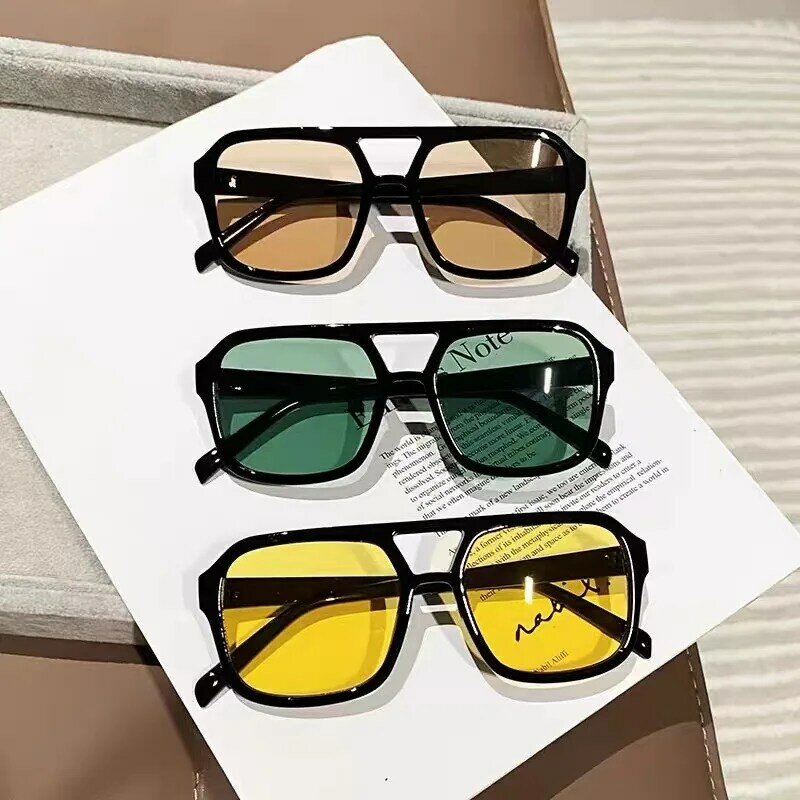 Óculos de sol superdimensionados vintage para homens e mulheres, tons quadrados, óculos fashion, trendy ins, popular marca design, óculos de sol UV400, 2024