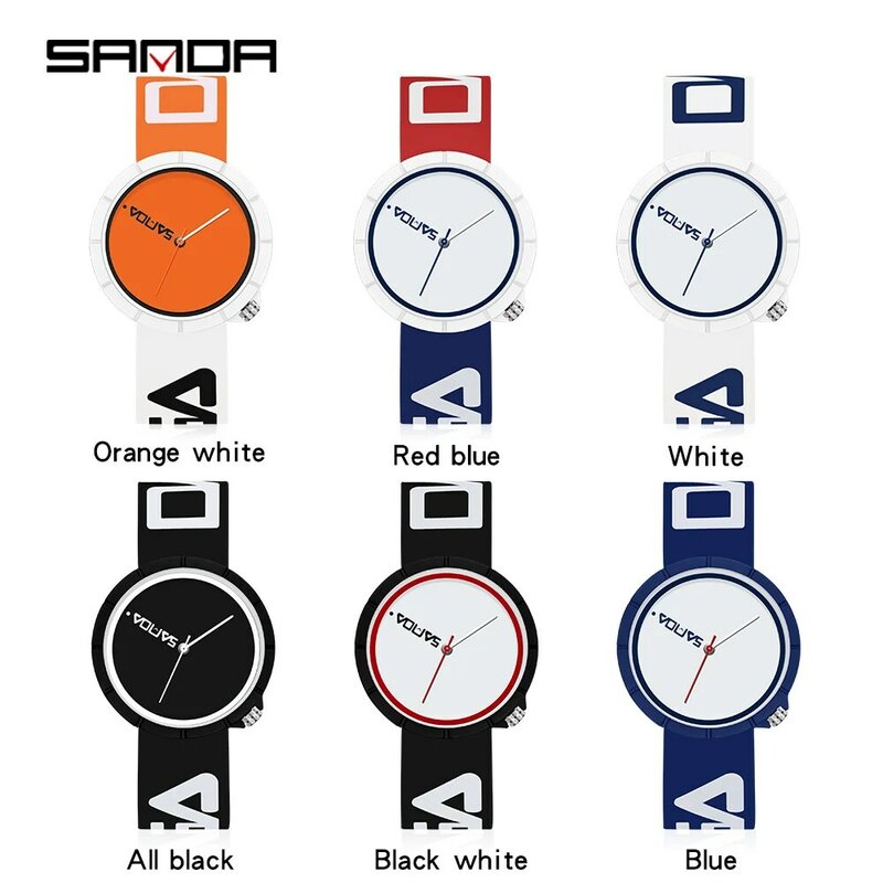 Fashion Sanda Brand Wristwatch For Girls Ultra-thin Casual Quartz Watches Red Blue Silicone Strap Student Clock Montres Femme