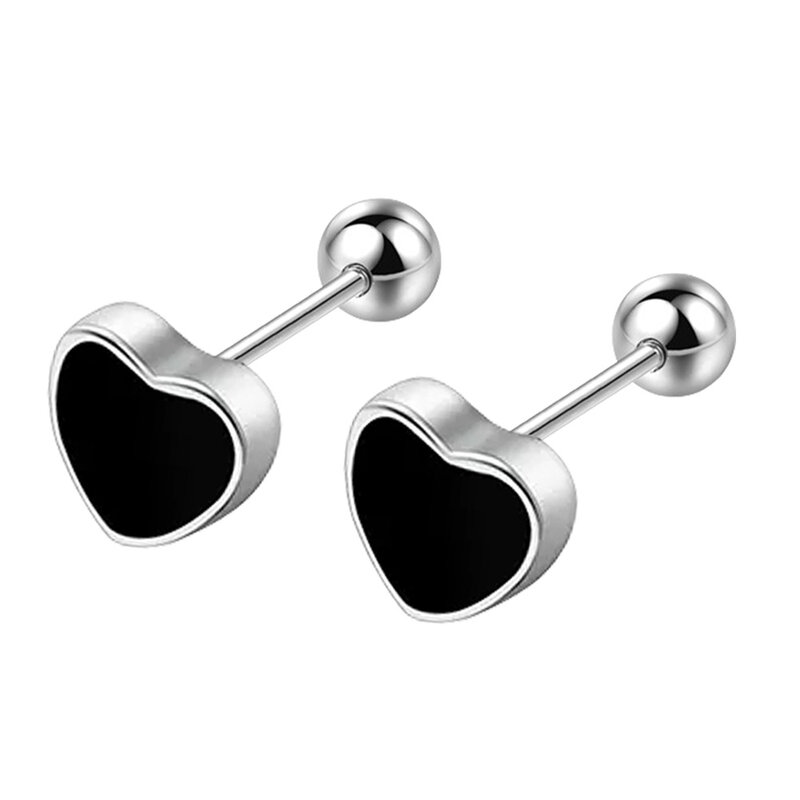 925 Sterling Silver Black heart Star Round Small Stud Earrings for Women Luxury High Quality Jewelry Offers With Free Shipping