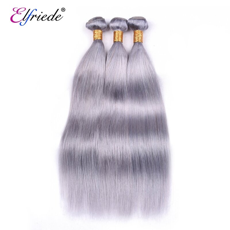 Elfriede # Grey Steil Haar Bundels Met Sluiting Braziliaanse Remy Human Hair Wefts 3 Bundels Met Transparante Kanten Sluiting 4X4
