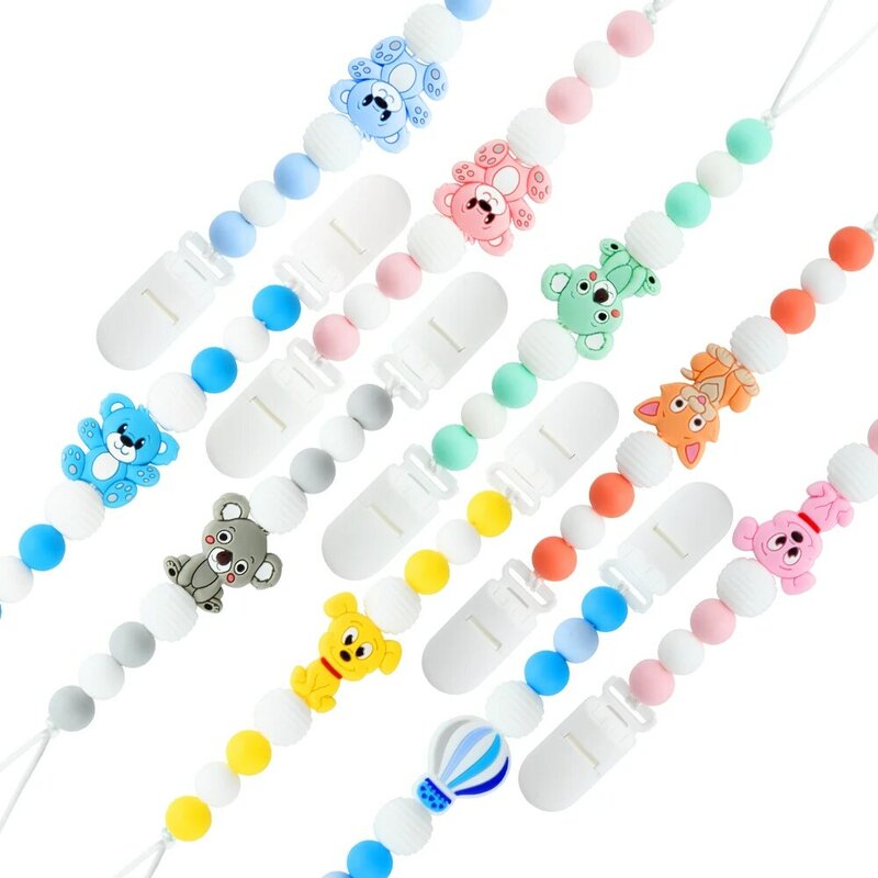 Hot Sale Silicone Teething Pacifier Clips Baby Pacifier Chain Silicone Loose Beads Variety Animal Cartoon Molar Teether Toy Gift