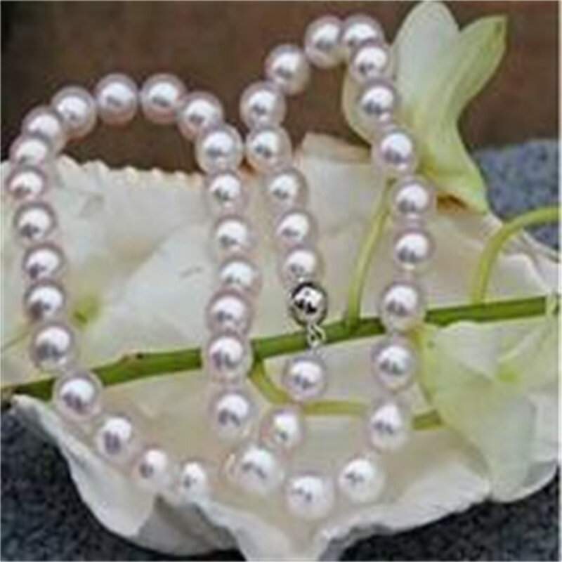 100% Real New 8 mm Sea white AB Shell Pearl Necklace 18''
